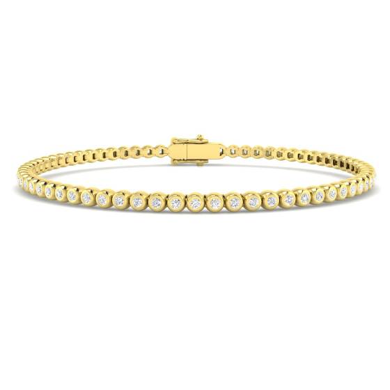 1.10ct I1/G Round cut Diamonds Rubover Tennis Bracelet in 9k Yellow Gold