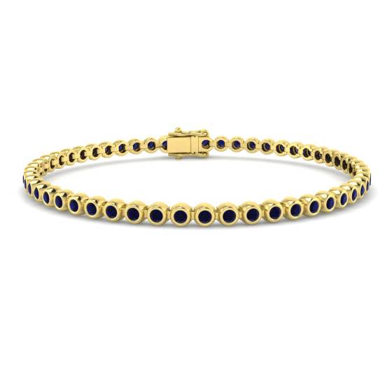 2.42ct SI2/G Round cut Blue Sapphire Gemstone Bracelet in 9k Yellow Gold