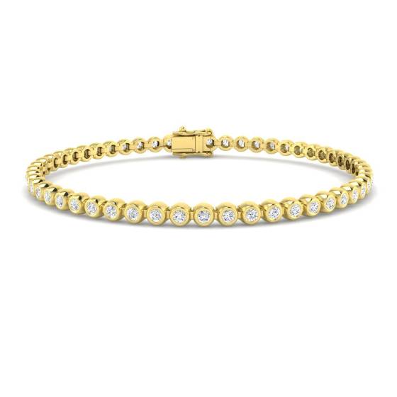 1.97ct SI2/G Round cut Diamonds Rubover Tennis Bracelet in 18k Yellow Gold