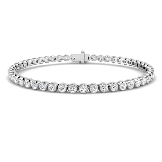 2.98ct I1/G Round cut Diamonds Rubover Tennis Bracelet in 9k White Gold