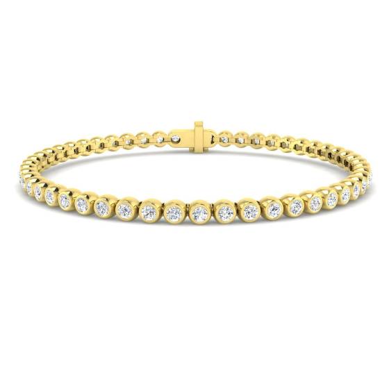 2.98ct SI2/G Round cut Diamonds Rubover Tennis Bracelet in 18k Yellow Gold