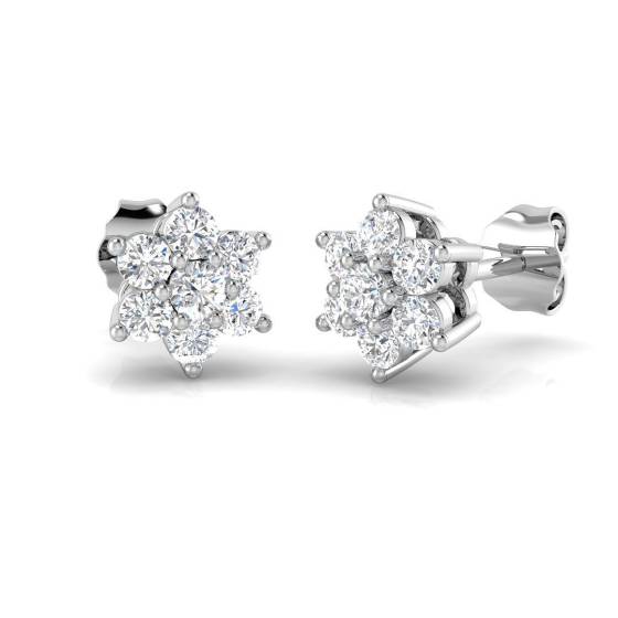 0.48ct SI2/G Round cut Diamond Cluster Earrings in 9k White Gold