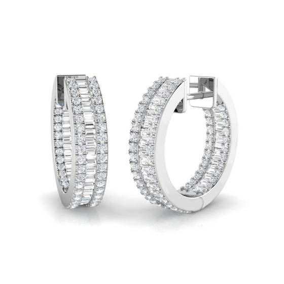 1.40ct SI1/G Round cut Diamond Hoop Earrings in 18k White Gold