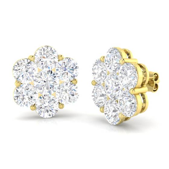 0.62ct I1/G Round cut Diamond Cluster Earrings in 9k Yellow Gold