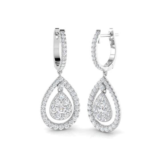 1.44ct SI2/G Round cut Diamond Drop Earrings in 18k White Gold