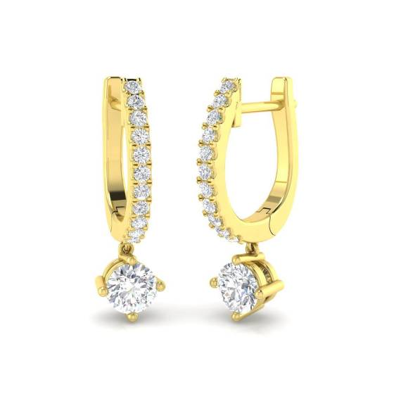 0.64ct SI1/G Round cut Diamond Drop Earrings in 18k Yellow Gold