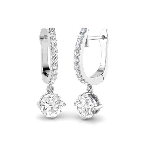 1.14ct SI2/G Round cut Diamond Drop Earrings in 18k White Gold