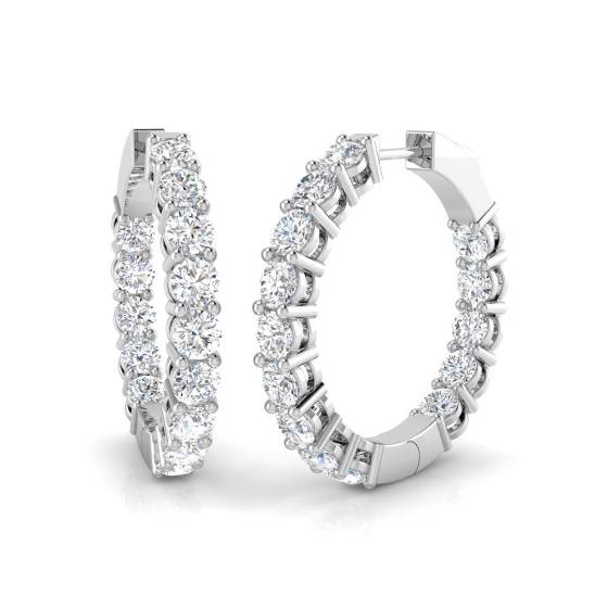 5.53ct SI1/G Round cut Diamond Hoop Earrings in 18k White Gold