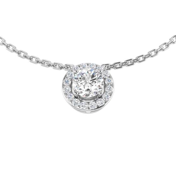 0.39ct SI1/G Round cut Diamond Halo Pendant in 18k White Gold