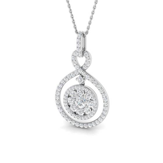 1.10ct SI1/G Round cut Diamond Drop and Trilogy Pendant in 18k White Gold