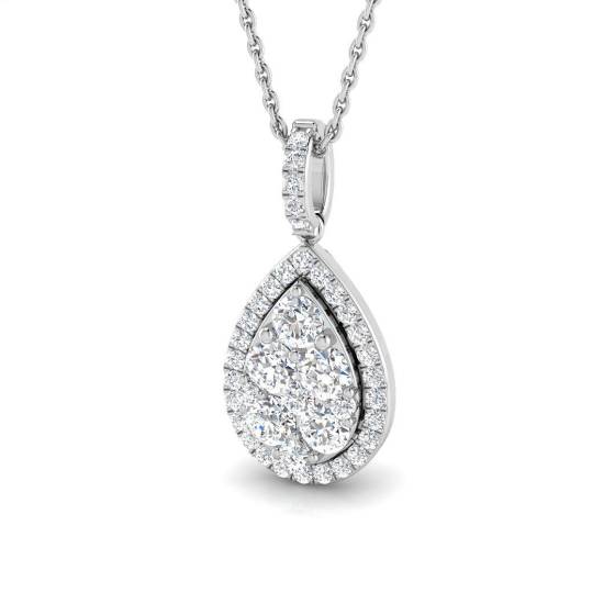 0.72ct SI1/G Round cut Diamond Cluster Pendant in 18k White Gold