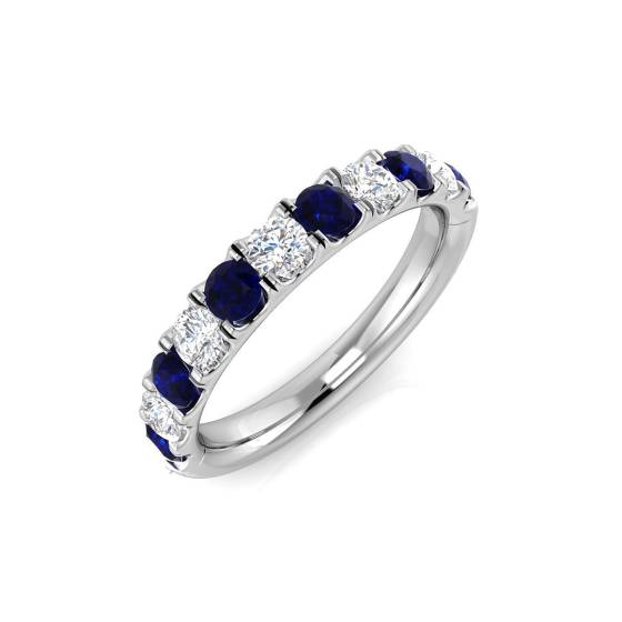 1.19ct SI1/G Round cut Blue Sapphire Gemstone Ring in 18k White Gold