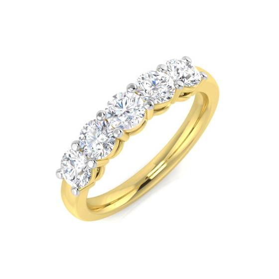 1.21ct VS/F Round cut Lab Grown 5 Stone Diamond Ring in 18k Yellow Gold