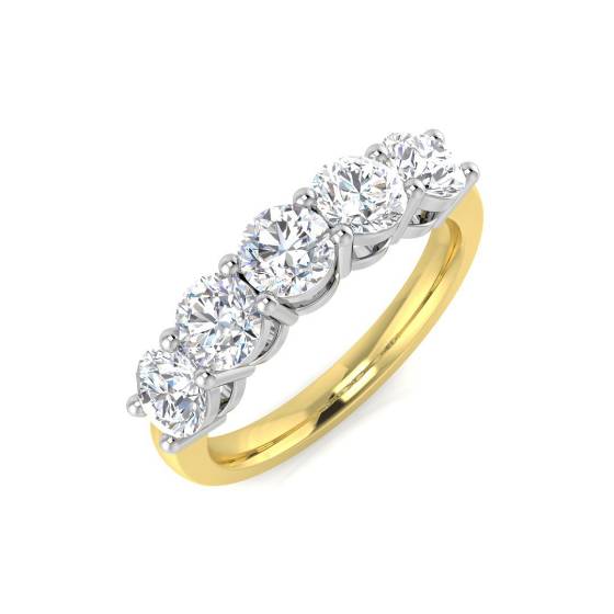 2.01ct VS/F Round cut Lab Grown 5 Stone Diamond Ring in 9k Yellow Gold