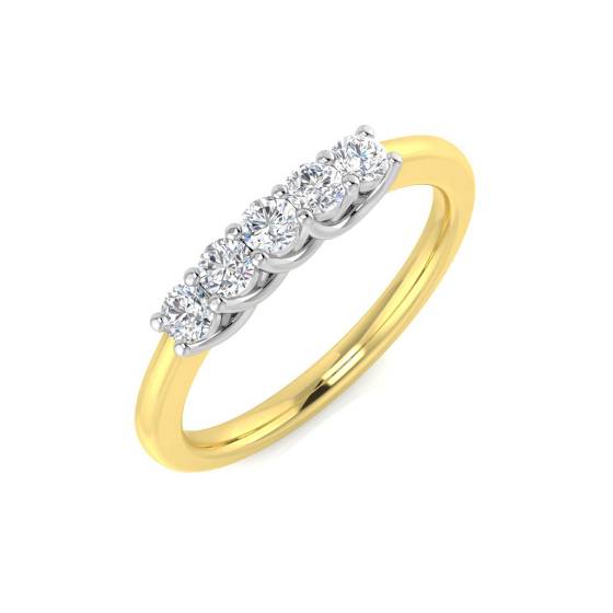 0.29ct VS/F Round cut Lab Grown 5 Stone Diamond Ring in 18k Yellow Gold