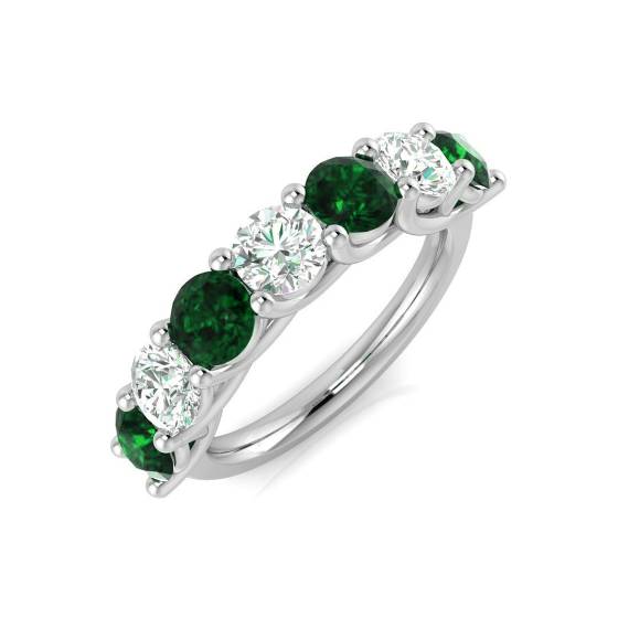 1.45ct SI2/G Round cut Green Emerald Gemstone Ring in Platinum