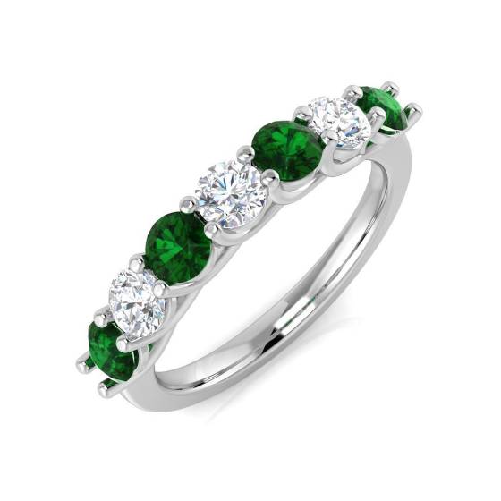 1.08ct SI2/G Round cut Green Emerald Gemstone Ring in Platinum