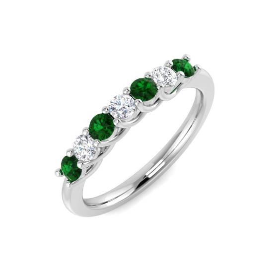 0.40ct SI2/G Round cut Emerald Gemstone Ring in 18k White Gold