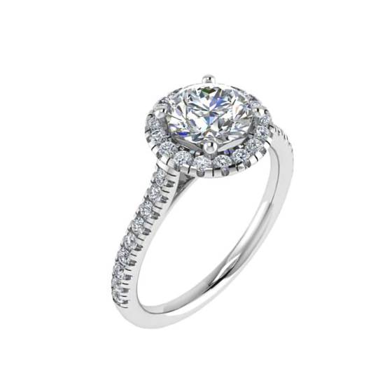 1.00ct SI2/E Round Diamond Halo Shoulder Set Ring