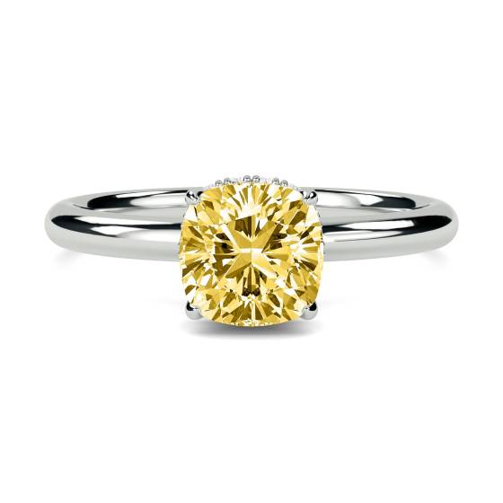 0.60ct VS2/FY Cushion Yellow Diamond Halo Ring