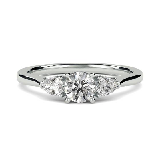 0.75ct VVS2/E Modern Round and Pear Diamond Trilogy Ring