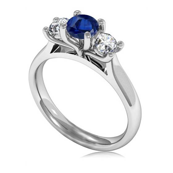 1.50ct VS/E-F Blue Sapphire and Diamond Trilogy Ring