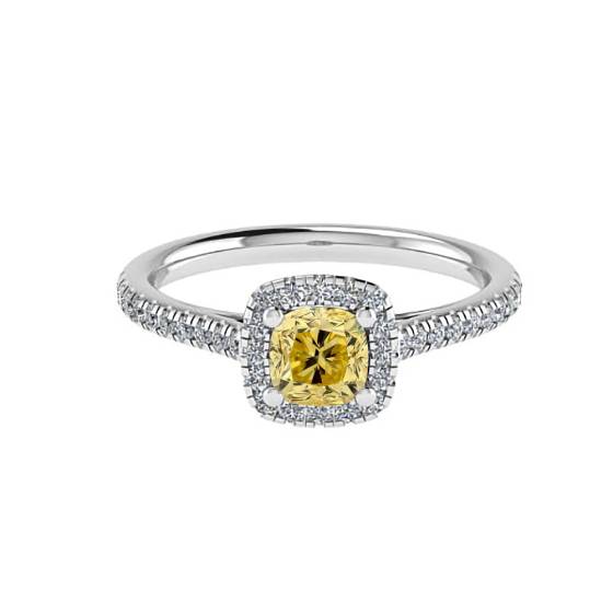 1.20ct SI1/FY Cushion Yellow Diamond Halo Shoulder Set