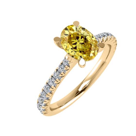 0.75ct VS2/FIY Oval Yellow Diamond Shoulder Set Ring