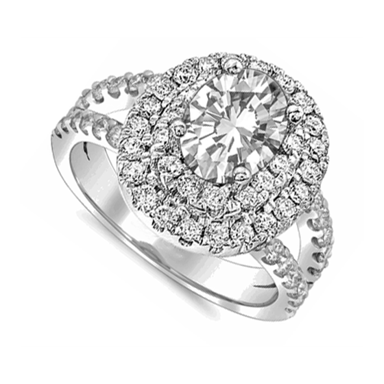 1.00ct SI2/G Oval Diamond Double Halo Shoulder Set Ring