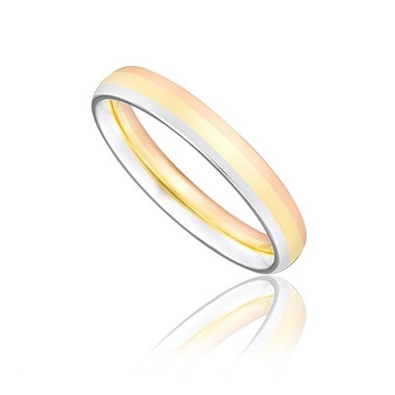 3mm Tri Tone Court Shape Wedding Ring