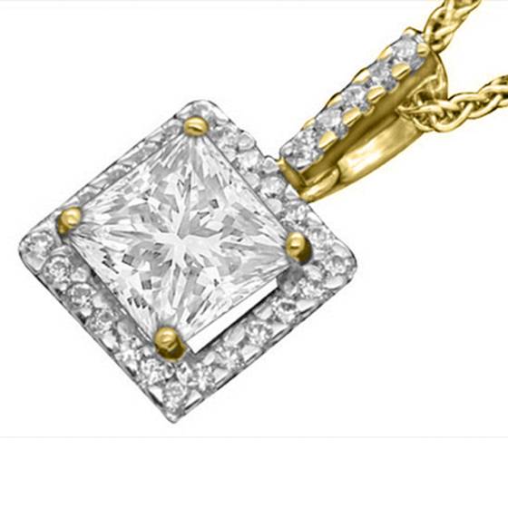 0.85ct VS1/F Princess Diamond Single Halo Pendant