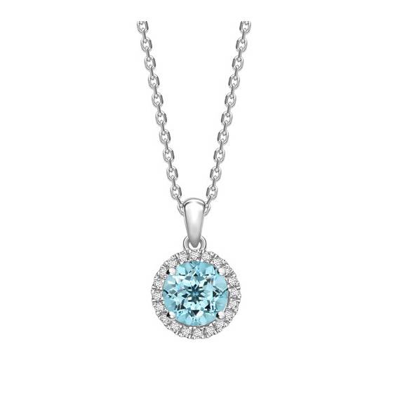 1.80ct VS/E-F Round Aquamarine Gemstone Single Halo Pendant