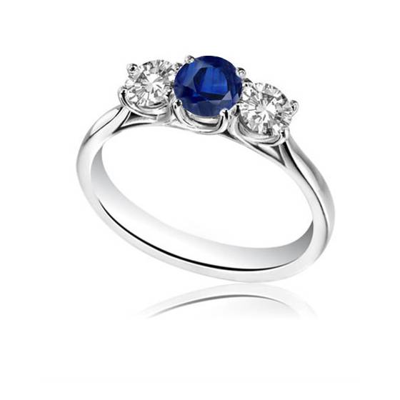 1.00ct VS/E-F Modern Round Diamond and Blue Sapphire Trilogy Ring