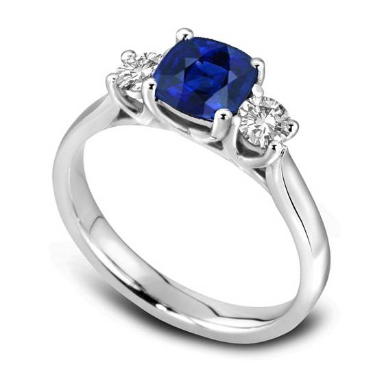 1.10 VS/E-F Modern Blue Cushion Sapphire Trilogy Ring