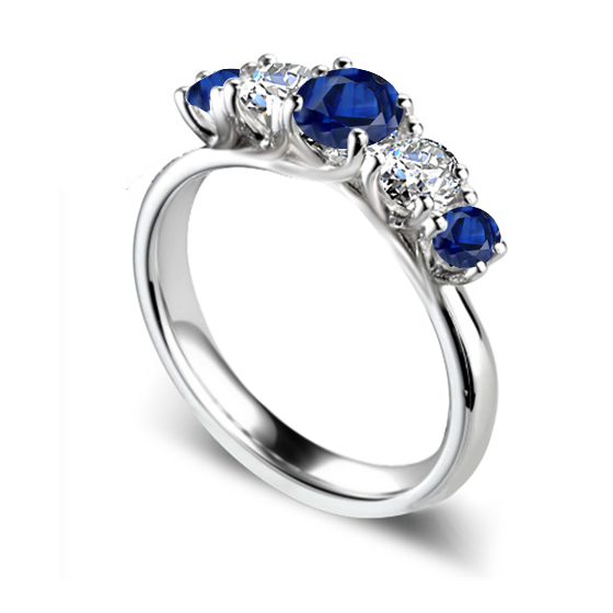 0.50ct SI2/G 5 Stone Lab Grown Diamond and Blue Sapphire Half Eternity Ring