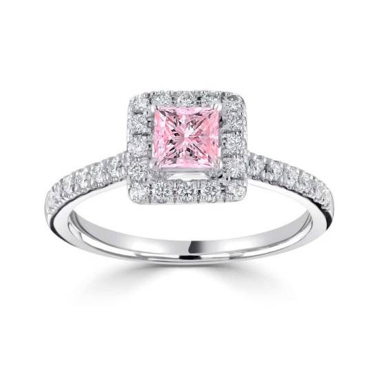 1.50ct VS1/E-F Princess Pink Diamond Halo Shoulder Set Ring