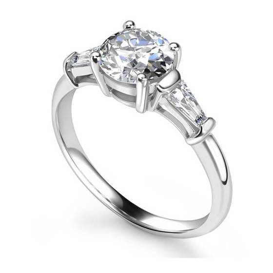 0.80ct VS1/F Stylish Round and Baguette Diamond Trilogy Ring