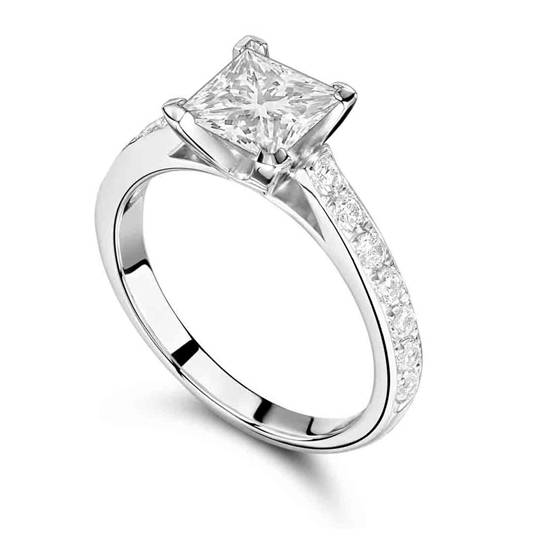 1.00ct SI1/H Princess Diamond Shoulder Set Ring