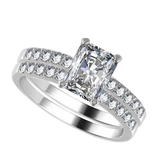 0.80ct SI1/G Radiant Diamond Shoulder Set Ring With Matching Band