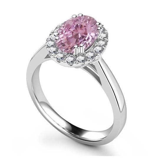 0.85ct VS/E-F Oval Pink Sapphire and Diamond Halo Ring