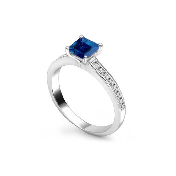 0.50ct VS/E-F Princess Blue Sapphire and Diamond Ring