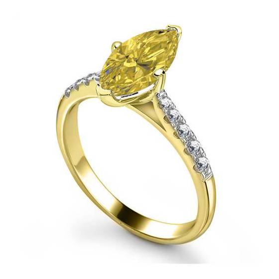 1.40ct I1/FY Marquise Yellow Diamond Shoulder Set Ring