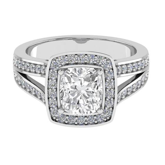 1.04ct VS1/D Cushion Diamond Halo Shoulder Set Ring