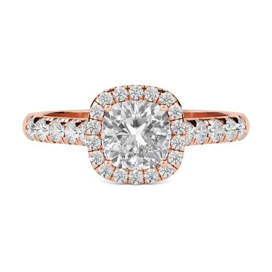 0.85ct SI1/G Single Halo Cushion Diamond Ring