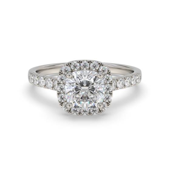 1.00ct VVS2/E Cushion cut Lab Grown Diamonds Halo Shoulder Set Ring