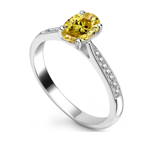 0.65ct VVS1/FY Elegant Oval Yellow Diamond Milgrain Shoulder Set Ring