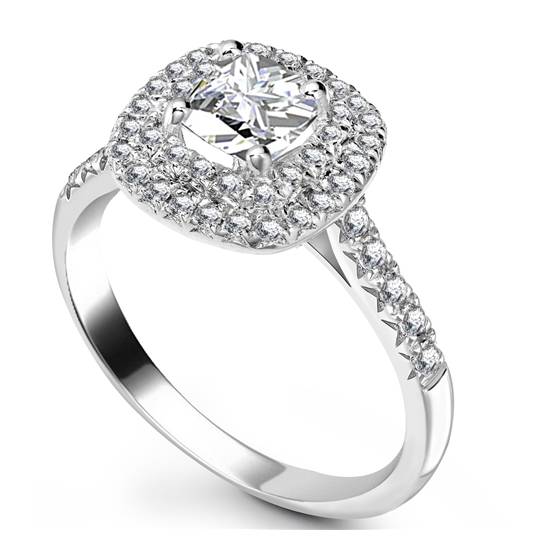 0.85ct VVS2/G Cushion Diamond Double Halo Shoulder Set Ring