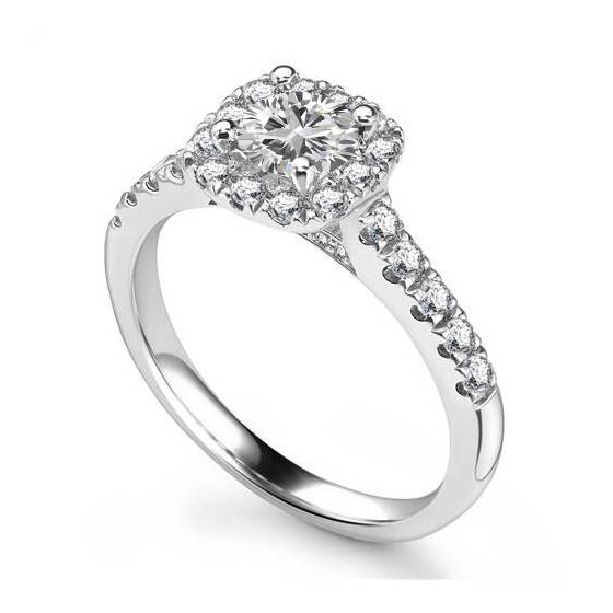 1.00ct SI2/E Round Diamond Halo Shoulder Set Engagement Ring