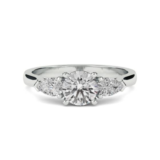 1.1ct SI1/F Elegant Round and Pear Diamond Trilogy Ring