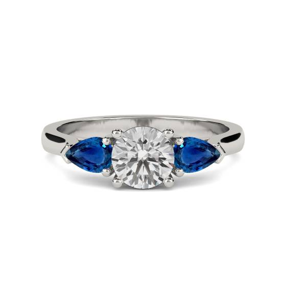 1.00ct VS1/H Round Diamond and Blue Sapphire Trilogy Ring